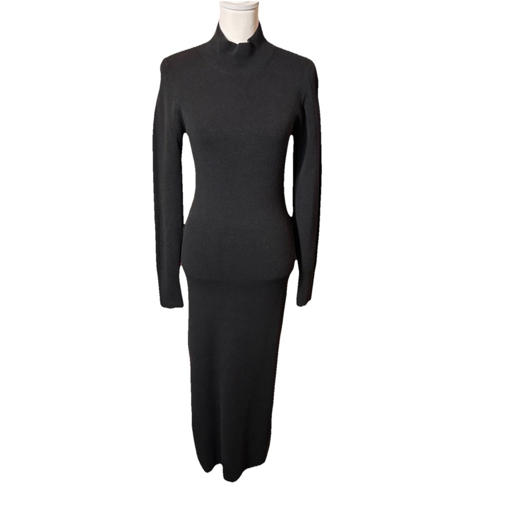 J. CREW Knit Sweater Dress Women's Sz Medium Black‎ Long Sleeve Maxi Ribbed